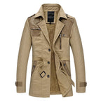 Elevan Trench Coat — Tailored Cotton Coat with Fleece Lining and Leather Accents (Green XS) - | Zavonix