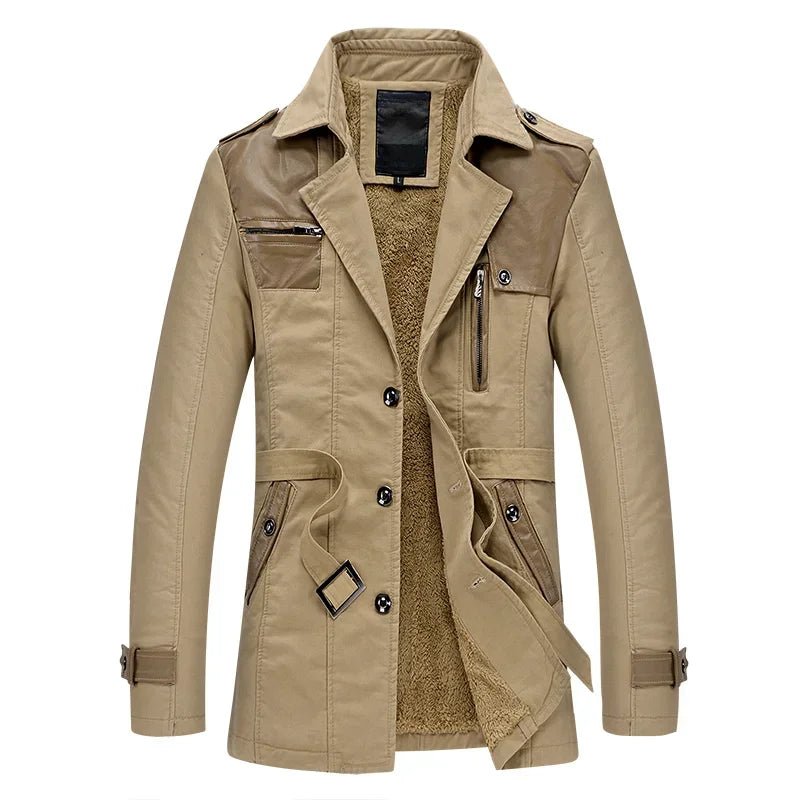 Elevan Trench Coat — Tailored Cotton Coat with Fleece Lining and Leather Accents (Green XS) - | Zavonix