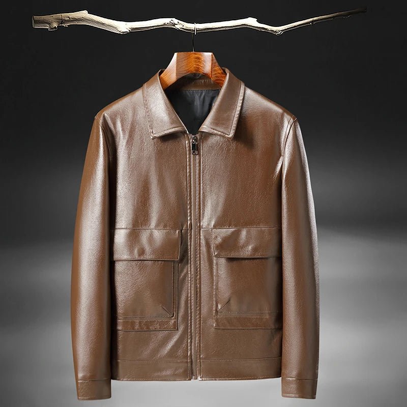 Ellaro — Premium Tailored Leather Jacket with Front Pockets (Brown S) - | Zavonix