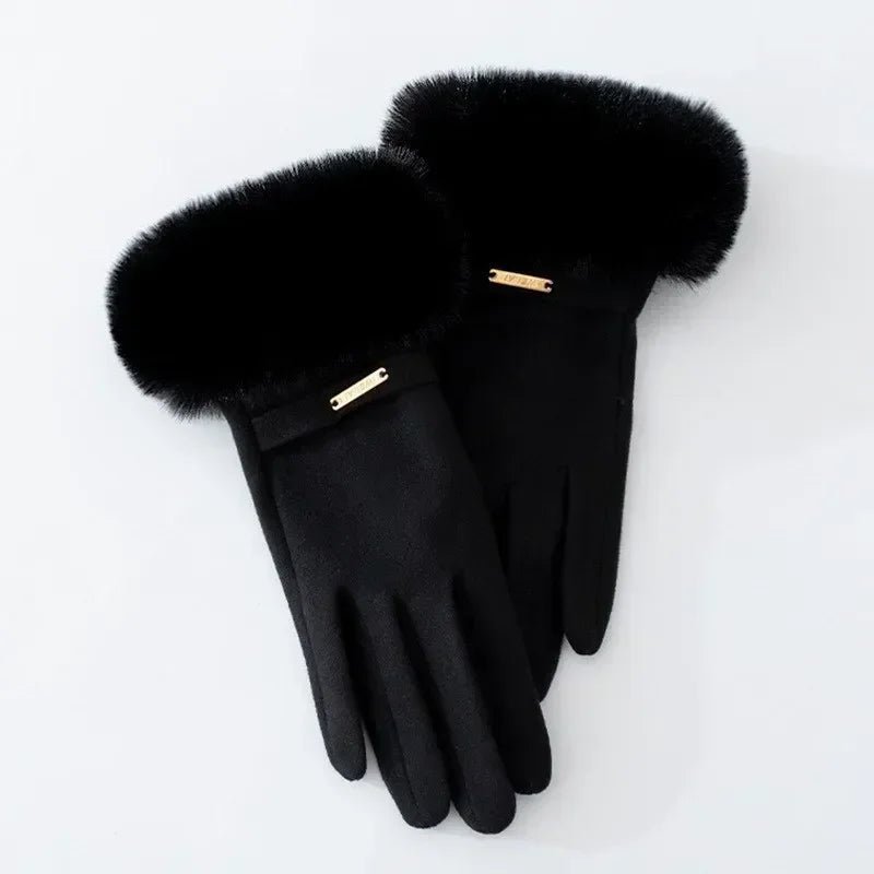 "Esta" Faux Fur Gloves (Black ) - | Zavonix