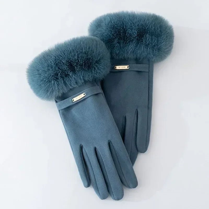 "Esta" Faux Fur Gloves (Blue ) - | Zavonix
