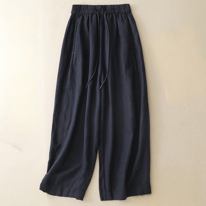 ELLA LINEN PANTS (Navy Blue XS) - | Zavonix