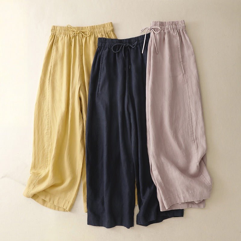 ELLA LINEN PANTS (Navy Blue XS) - | Zavonix
