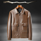 Ellaro — Premium Tailored Leather Jacket with Front Pockets (Brown S) - | Zavonix