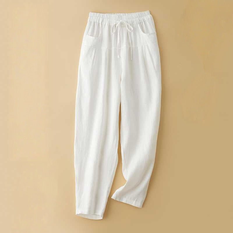 Elyra Linen Trousers — Soft Breathable Pants with Relaxed Fit and Elastic Waistband (Black XS) - | Zavonix