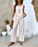 Elysia Breeze — Women's Lightweight Summer Two - Piece Outfit for Casual Style (Beige S) - Two - Piece Outfits | Zavonix