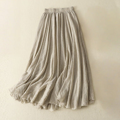 Elara Linen Skirt — Breathable Pleated Skirt with Stretch Waistband (Beige XS) - | Zavonix