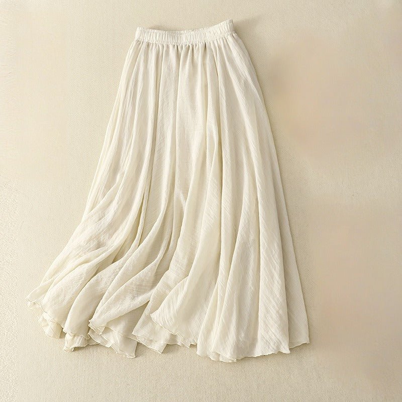 Elara Linen Skirt — Breathable Pleated Skirt with Stretch Waistband (Blue XS) - | Zavonix