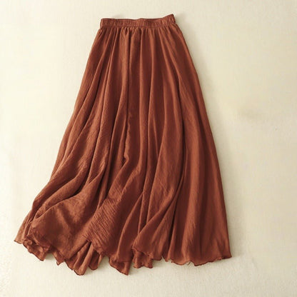 Elara Linen Skirt — Breathable Pleated Skirt with Stretch Waistband (Red XS) - | Zavonix