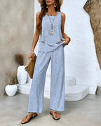 Elysia Women's Summer Two - Piece Outfit | Lightweight Breezy Ensemble for Casual Elegance (Blue S) - Two - Piece Outfits | Zavonix