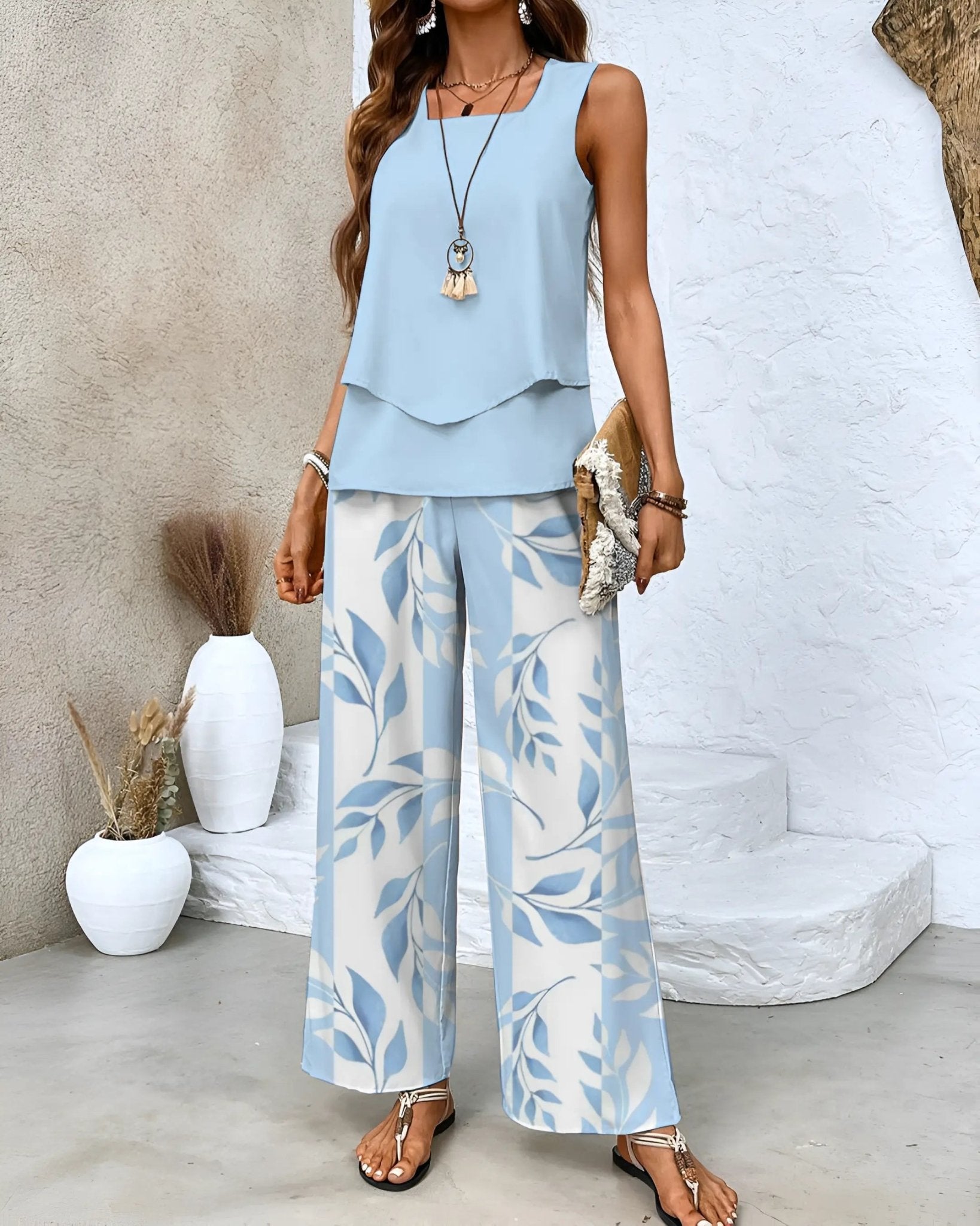 Elysia Women's Summer Two - Piece Outfit | Lightweight Breezy Ensemble for Casual Elegance (Light Blue S) - Two - Piece Outfits | Zavonix