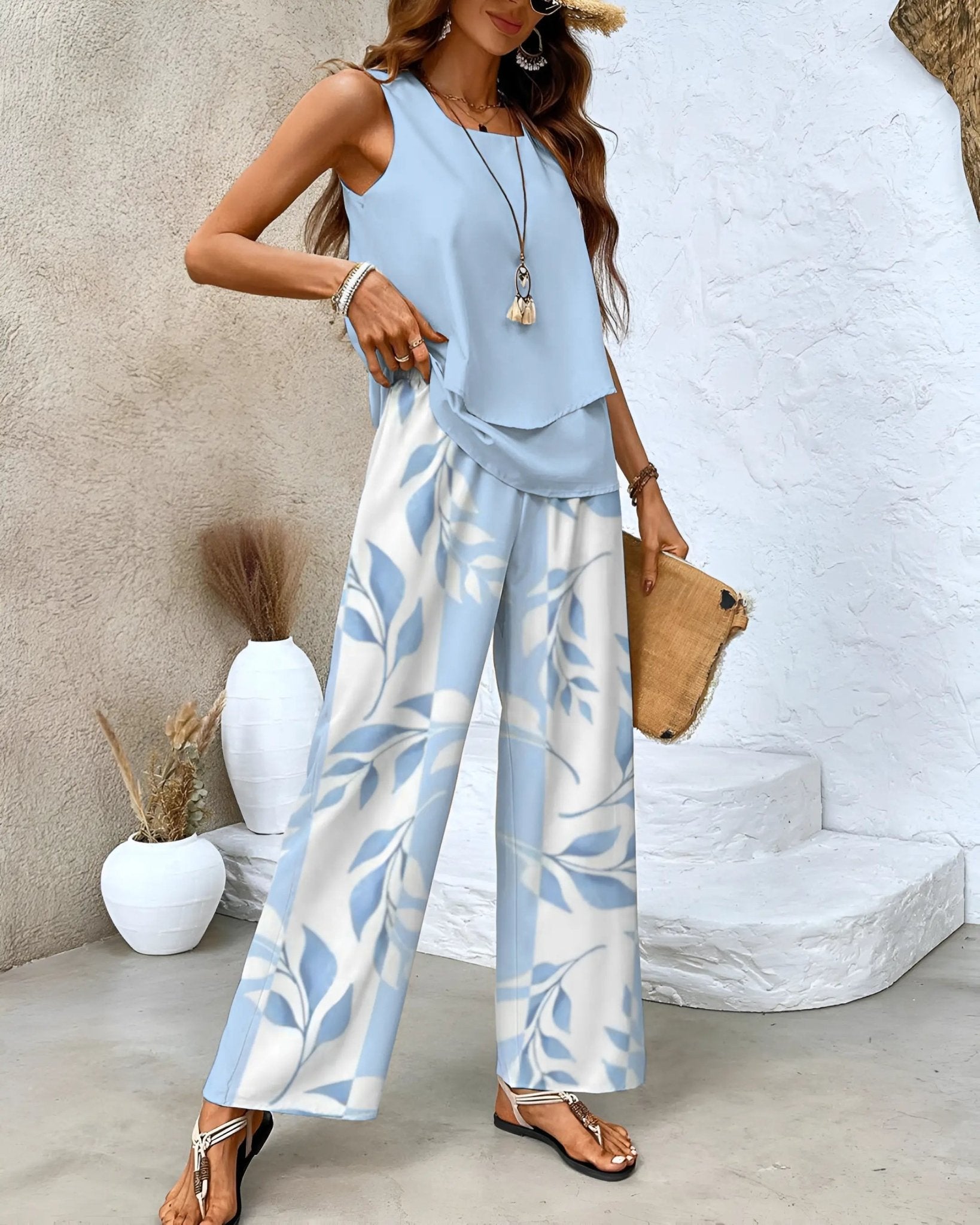 Elysia Women's Summer Two - Piece Outfit | Lightweight Breezy Ensemble for Casual Elegance (Light Blue S) - Two - Piece Outfits | Zavonix