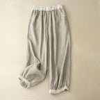 Elara Vintage Lace Linen Trousers — Lightweight Balloon Fit Pants for Comfort (Cream XS) - | Zavonix