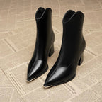 "Eleonora Costa" Pointed Toe Block Heel Boots (Brown 4) - | Zavonix