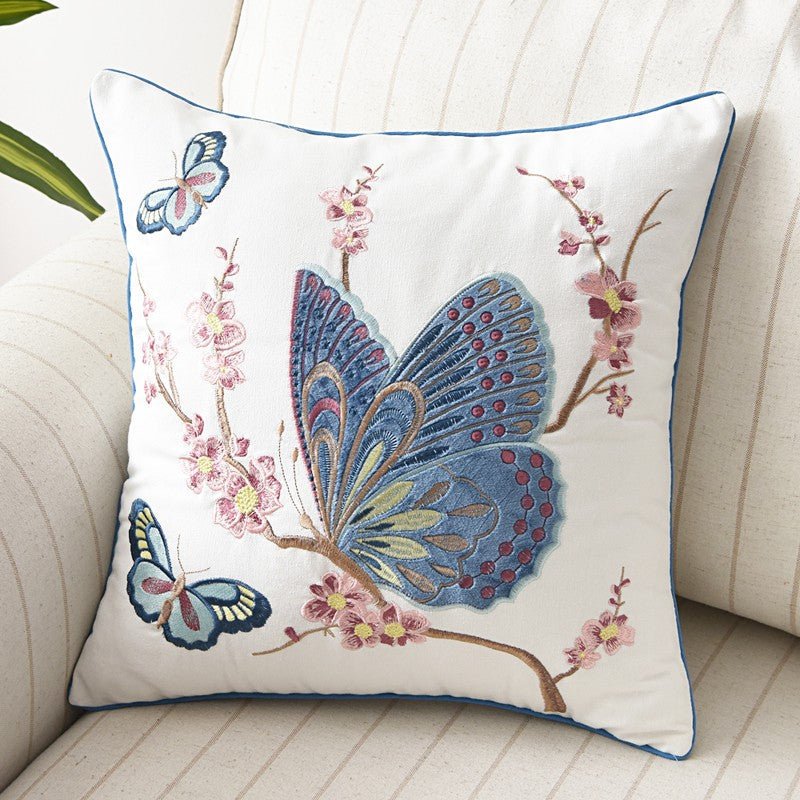 Embroidered Butterfly Cushion Cover in Cotton-Linen Blend – 45x45 cm Decorative Pillow Case 5