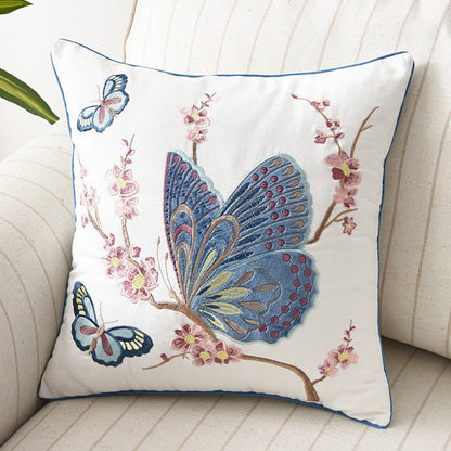 Embroidered Butterfly Cushion Cover in Cotton-Linen Blend – 45x45 cm Decorative Pillow Case 5