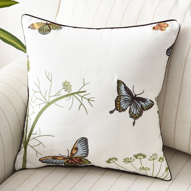 Embroidered Butterfly Cushion Cover in Cotton-Linen Blend – 45x45 cm Decorative Pillow Case 7