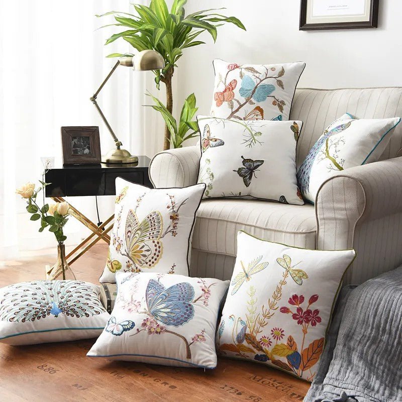Embroidered Butterfly Cushion Cover in Cotton-Linen Blend – 45x45 cm Decorative Pillow Case 2