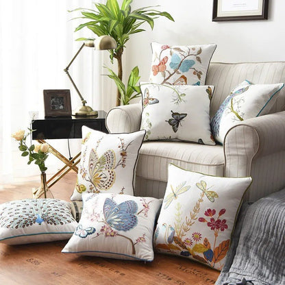 Embroidered Butterfly Cushion Cover in Cotton-Linen Blend – 45x45 cm Decorative Pillow Case 2