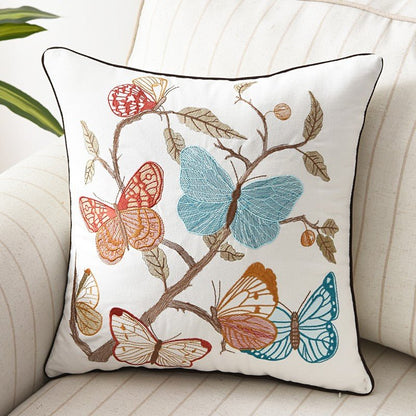 Embroidered Butterfly Cushion Cover in Cotton-Linen Blend – 45x45 cm Decorative Pillow Case 3