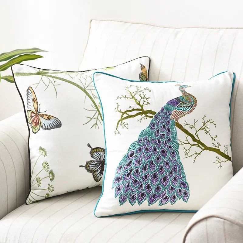 Embroidered Butterfly Cushion Cover in Cotton-Linen Blend – 45x45 cm Decorative Pillow Case 4