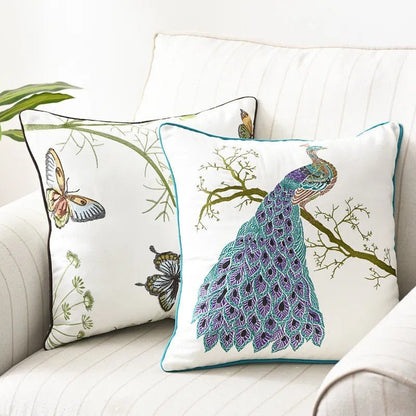 Embroidered Butterfly Cushion Cover in Cotton-Linen Blend – 45x45 cm Decorative Pillow Case 4