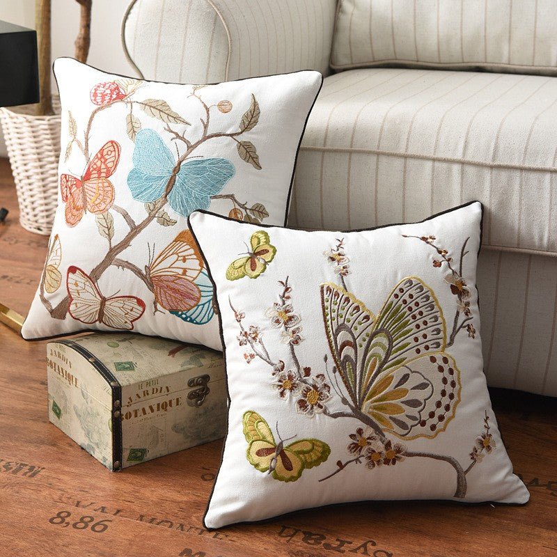 Embroidered Butterfly Cushion Cover in Cotton-Linen Blend – 45x45 cm Decorative Pillow Case 0