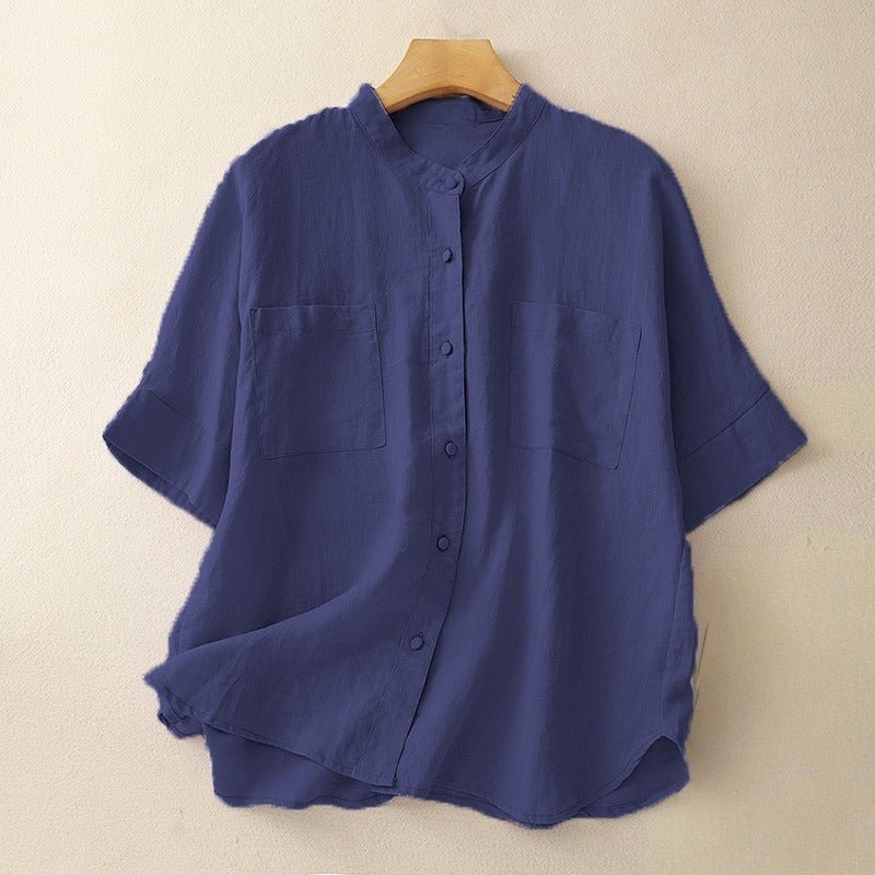 EMILIA Linen Shirt (Navy Blue XS) - | Zavonix