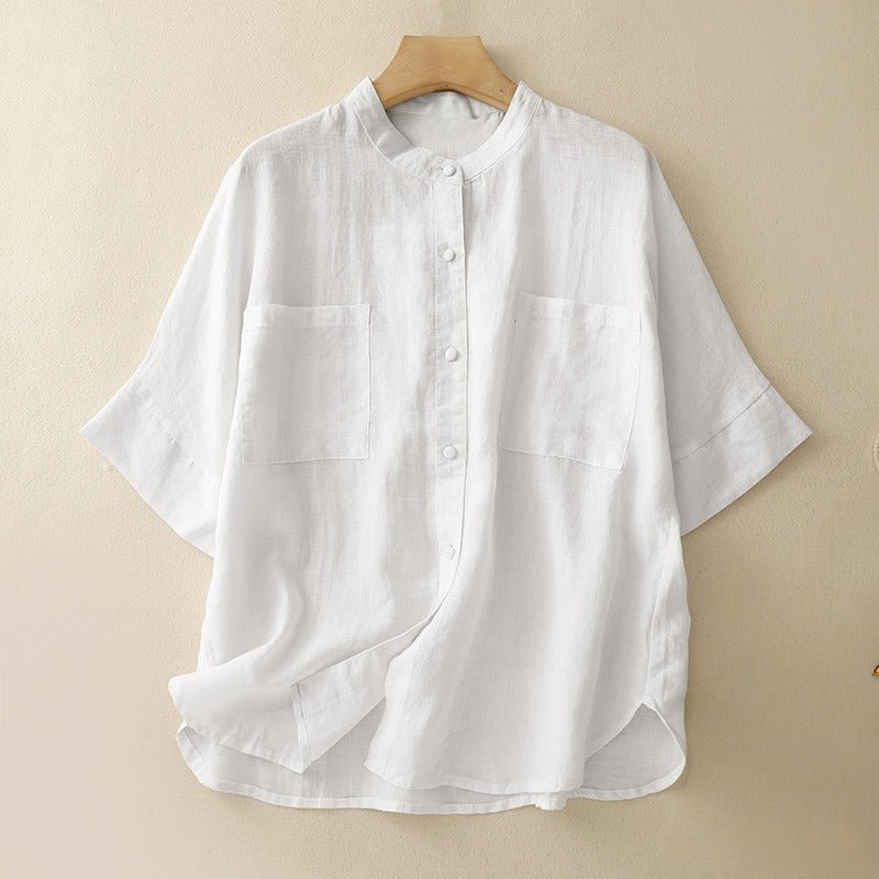 EMILIA Linen Shirt (Navy Blue XS) - | Zavonix