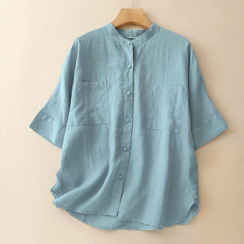 EMILIA Linen Shirt (Navy Blue XS) - | Zavonix