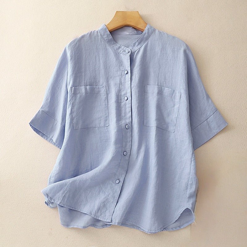 EMILIA Linen Shirt (Navy Blue XS) - | Zavonix