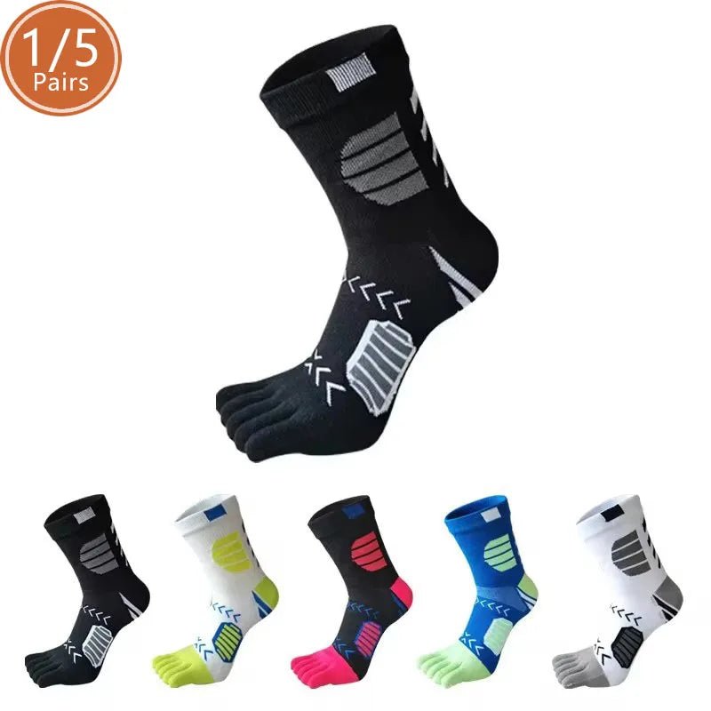 Ergonomic Cotton Blend Toe Socks — Breathable Support for All - Day Comfort (5 Pairs black ) - | Zavonix