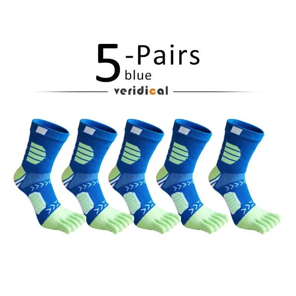 Ergonomic Cotton Blend Toe Socks — Breathable Support for All - Day Comfort (5 Pairs blue ) - | Zavonix