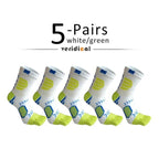 Ergonomic Cotton Blend Toe Socks — Breathable Support for All - Day Comfort (5 Pairs white green ) - | Zavonix
