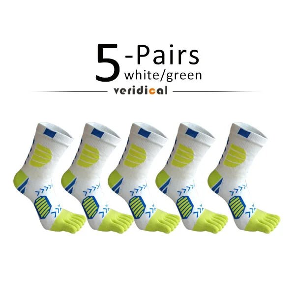 Ergonomic Cotton Blend Toe Socks — Breathable Support for All - Day Comfort (5 Pairs white green ) - | Zavonix