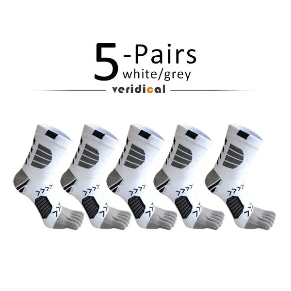 Ergonomic Cotton Blend Toe Socks — Breathable Support for All - Day Comfort (5 Pairs white grey ) - | Zavonix