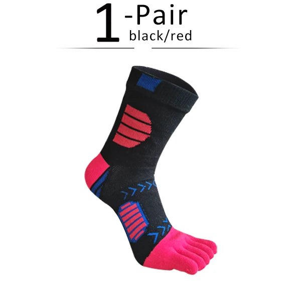 Ergonomic Cotton Blend Toe Socks — Breathable Support for All - Day Comfort (Black Red ) - | Zavonix