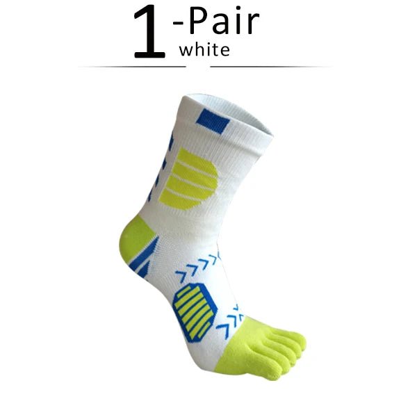 Ergonomic Cotton Blend Toe Socks — Breathable Support for All - Day Comfort (White Green ) - | Zavonix