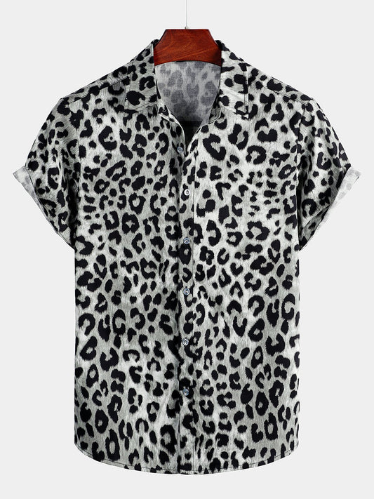 Eryndale — Men’s Cotton Stretch Shirt with Leopard Print Design - short - Zavonix