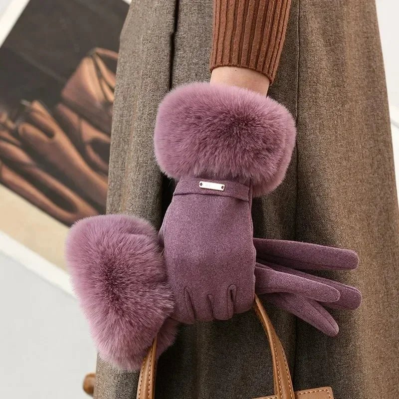 "Esta" Faux Fur Gloves (Gray ) - | Zavonix