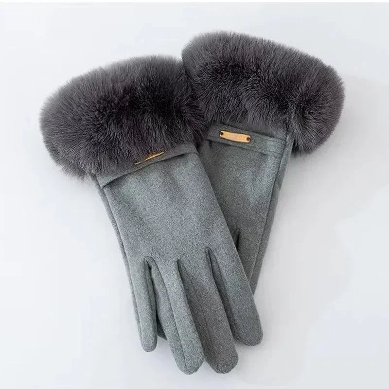 "Esta" Faux Fur Gloves (Gray ) - | Zavonix