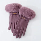 "Esta" Faux Fur Gloves (Khaki ) - | Zavonix