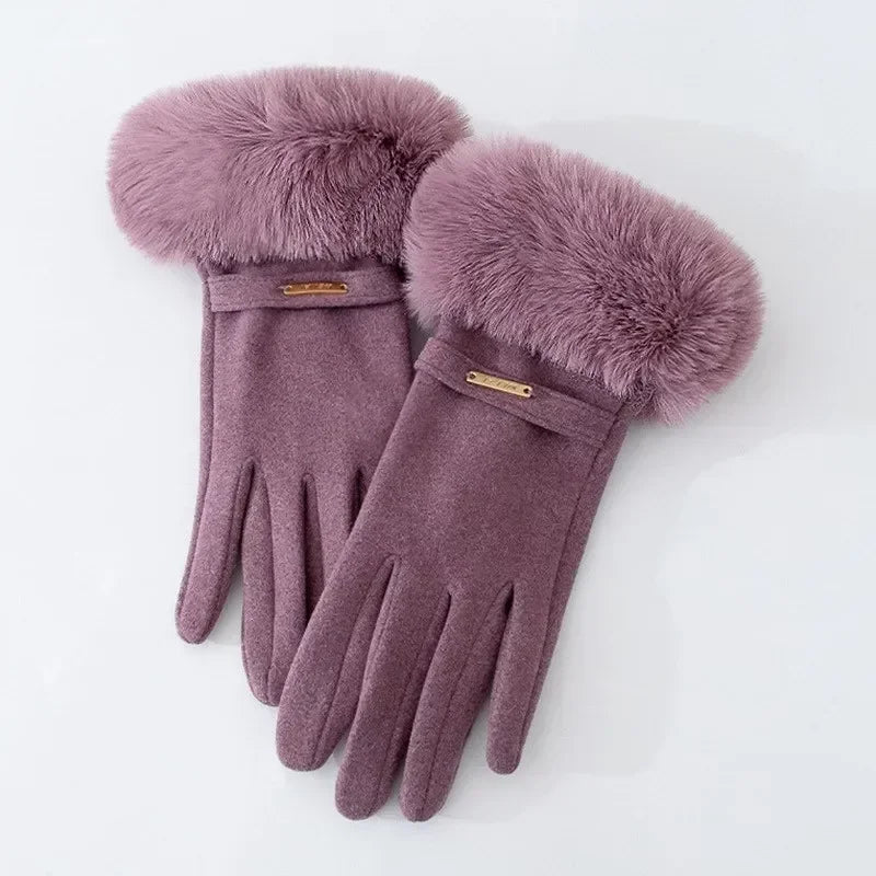 "Esta" Faux Fur Gloves (Khaki ) - | Zavonix