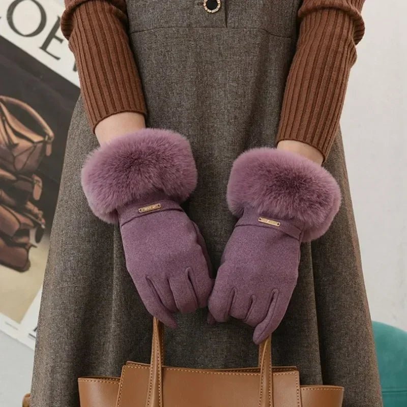 "Esta" Faux Fur Gloves (Purple ) - | Zavonix