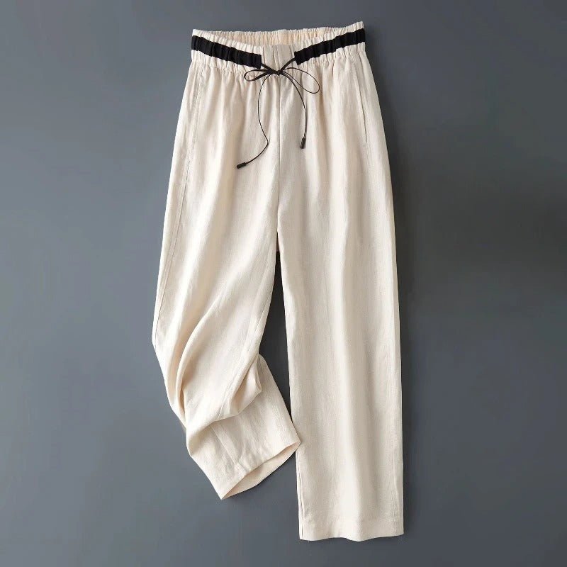 Evano — Wide - Leg Linen Pants with Soft Paper - Touch Fabric (Cream XS) - | Zavonix