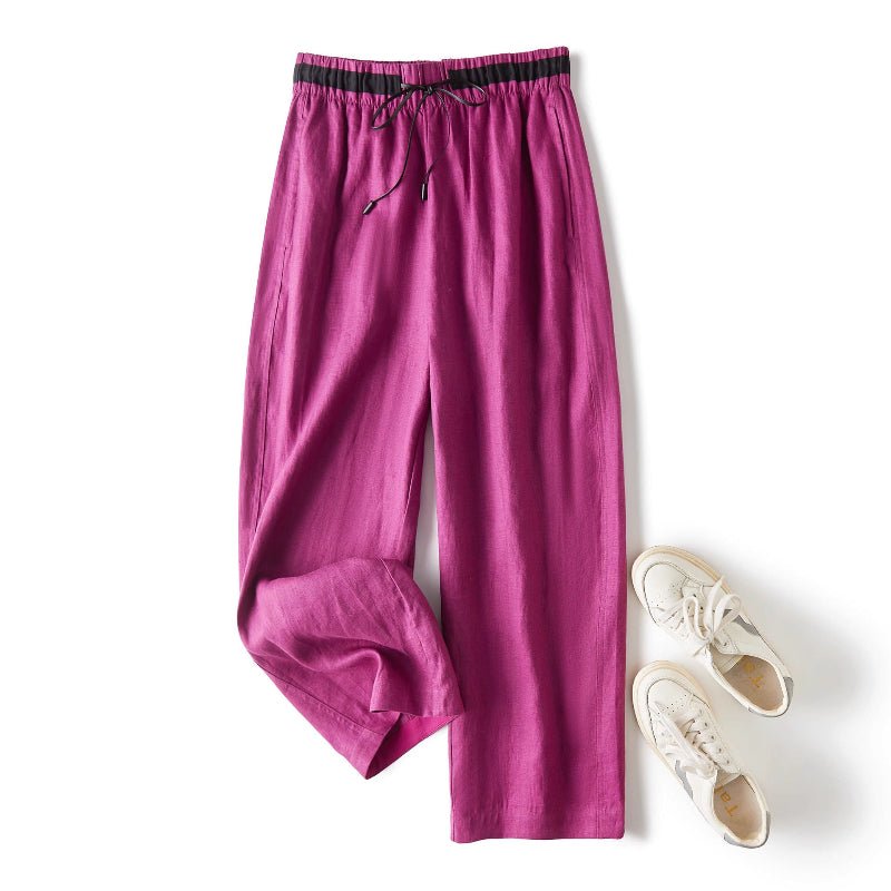 Evano — Wide - Leg Linen Pants with Soft Paper - Touch Fabric (Khaki XS) - | Zavonix