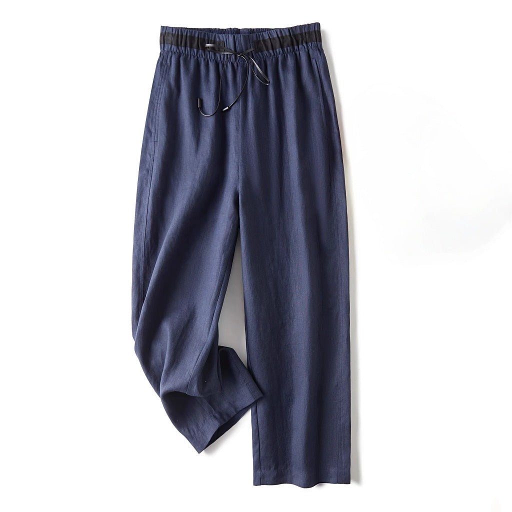 Evano — Wide - Leg Linen Pants with Soft Paper - Touch Fabric (Navy Blue XS) - | Zavonix