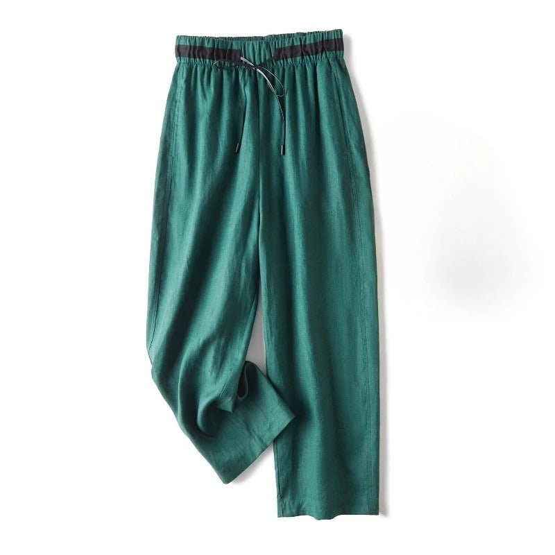 Evano — Wide - Leg Linen Pants with Soft Paper - Touch Fabric (Khaki XS) - | Zavonix