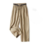 Evano — Wide - Leg Linen Pants with Soft Paper - Touch Fabric (Khaki XS) - | Zavonix