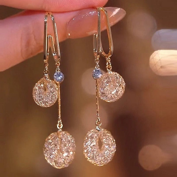 Evara Gold Crystal Tassel Drop Earrings Product Image 02